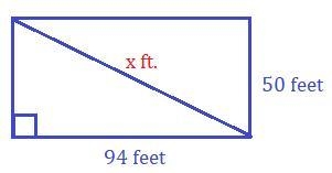 A basketball court is in the shape of a rectangle that is 94 feet long and 50 feet-example-1