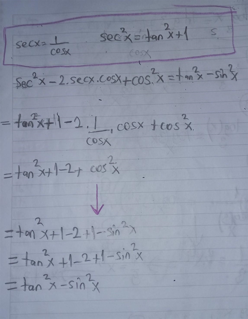 Sec^2x-2secx.cosx+cos^2x=tan^2x-sin^2x Prove the identity-example-1