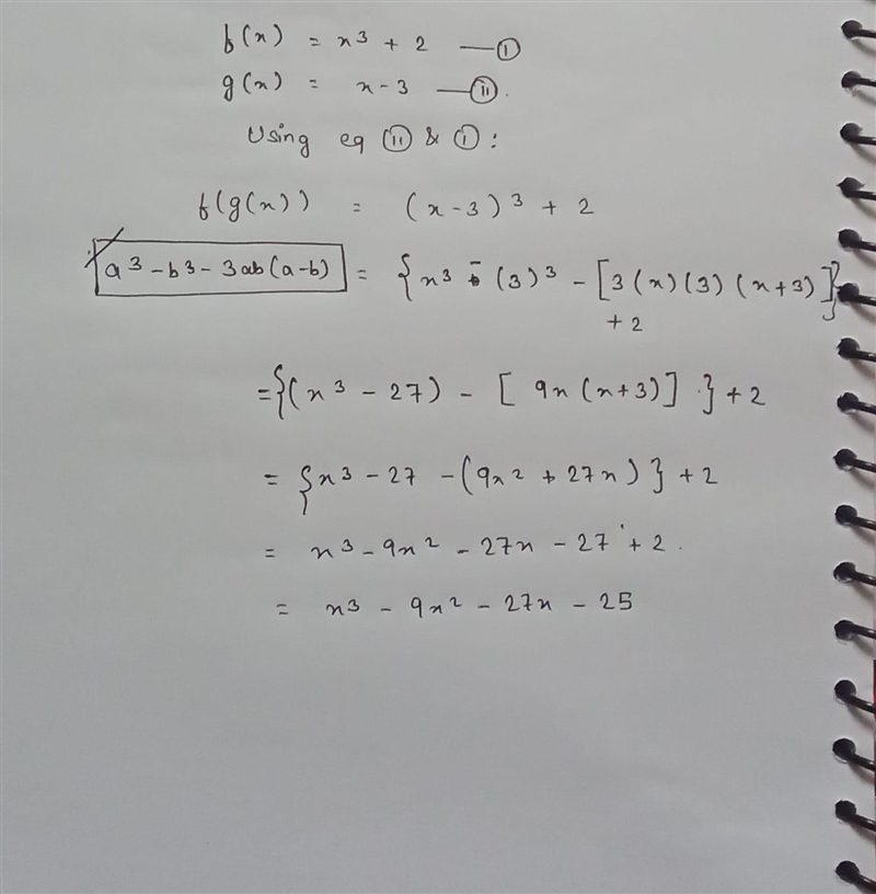 Given f(x) = x cubed + 2 and g(x) = x - 3, find f(g(x))-example-1