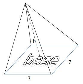 A square pyramid has a volume of 82 cubic meters. The square base has a side length-example-1