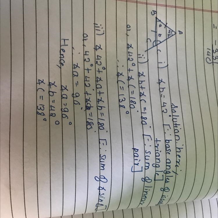 Find the unknown sizes of angles the given figure . ​-example-1