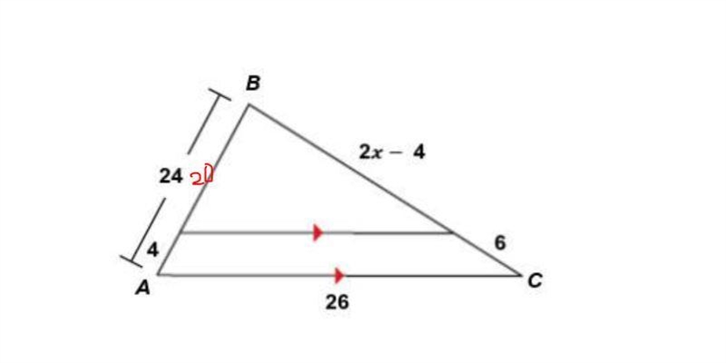 For triangle ABC use the Triangle Proportionality Theorem to solve for x. Show all-example-1