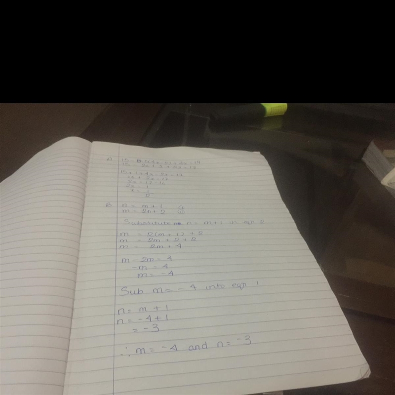 A. 15-0.5(4x-2)+4x=17 (show your work) solve. B. solve the system of equations by-example-1