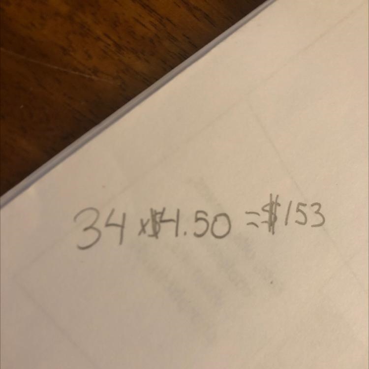 34 pies are sold at $4.50 each. What is the total cost of these items?-example-1