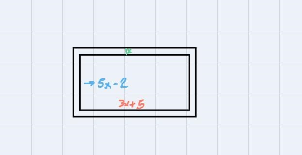 A picture has a length of 3x + 5 and a width of5x – 2. If the frame around it has-example-1