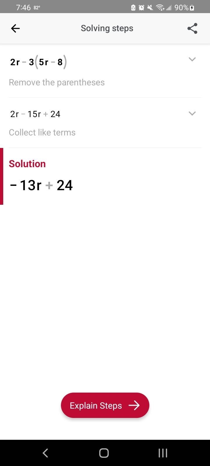 Rewrite in simplest terms: 2r-3(5r-8-example-1