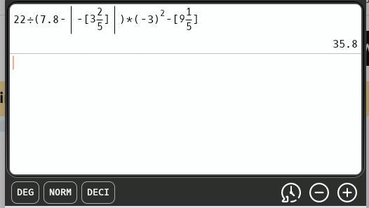 22 divided by (7.8-|-3 2/5|)x(-3) to the power of 2 - 9 1/5-example-1