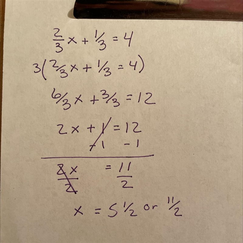 3. 2/3x + 1/3 = 4 show your work-example-1