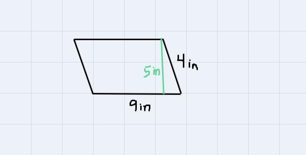 A parallelogram has a length of 4 inches and a width of 9 inches, and a height of-example-1