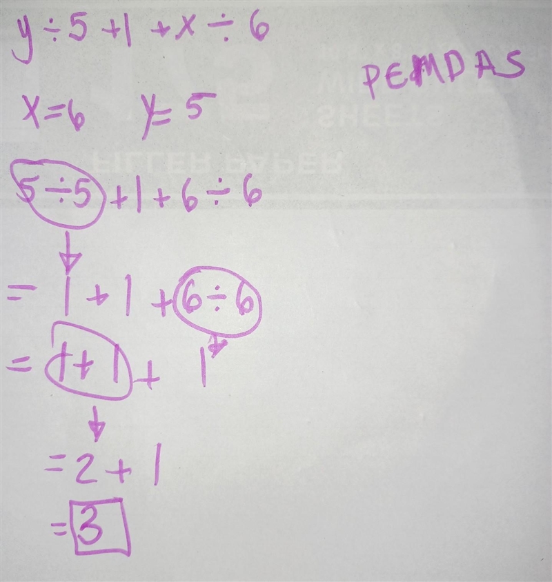 Evaluate y/5+1 x / 6 when x = 6 and y = 5-example-1