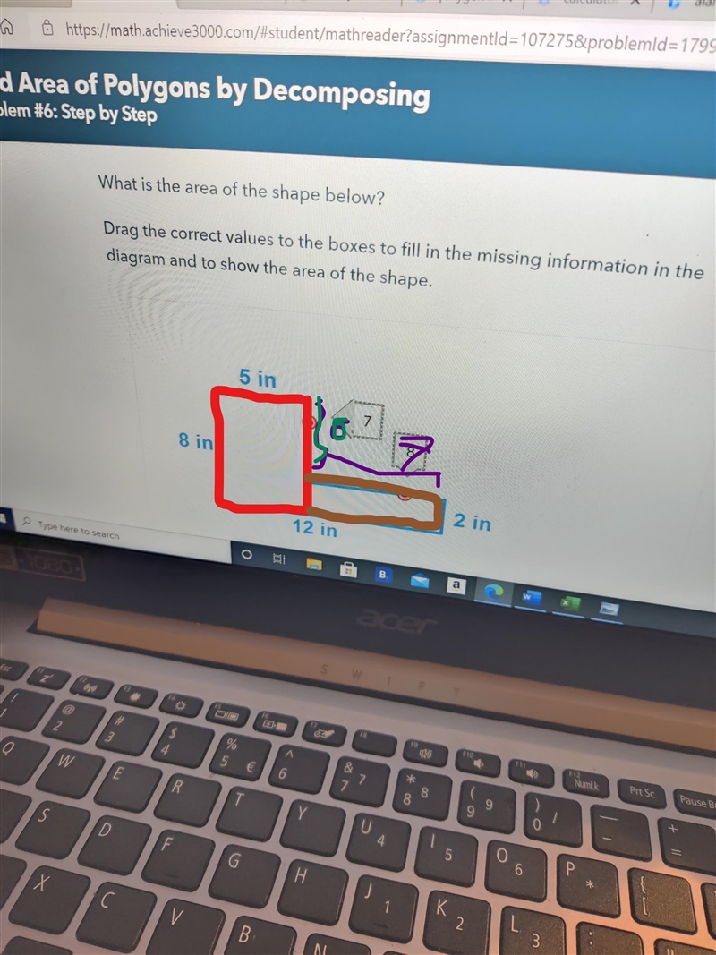 find Area of Polygons by Decomposing blem #6: Step by Step What is the area of the-example-1