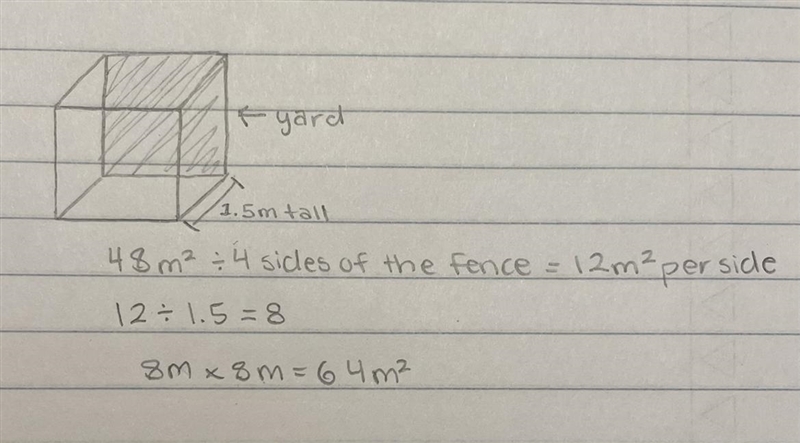 Hassan build a fence around a square yard it took 48 m² of lumber to build a fence-example-1