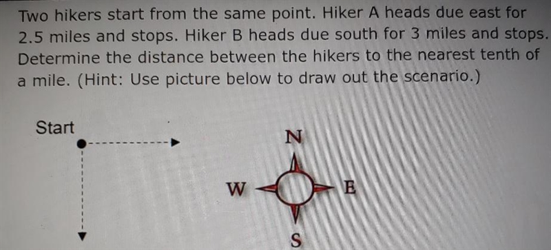 Determine the distance between the hikers to the nearest tenth of a mile-example-1