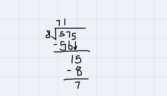 Find the quote at with the remainder when you divide 575 by 8-example-1