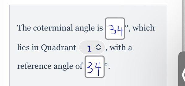 For the rotation -1046°, find the coterminal angle from 0° < O < 360°, the quadrant-example-1