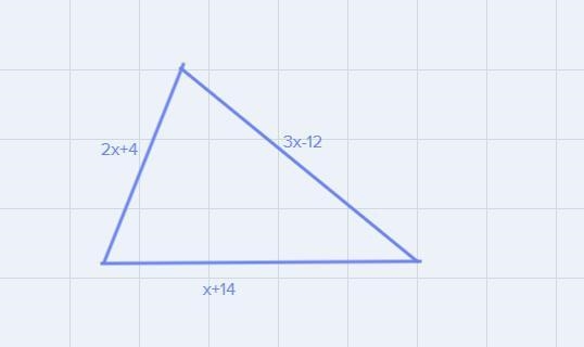 - An isosceles triangle has legs that are (2x + 4) cm and (3x - 12) cm. If the base-example-1