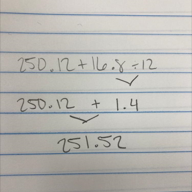 250.12+16.8÷1.2 please tell me-example-1