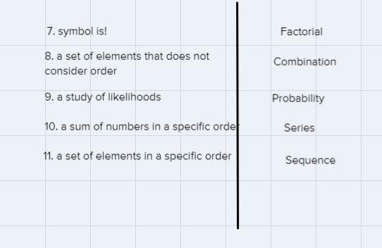 Match the following items.1. numbers arranged in a specific order2. an array of numbers-example-2