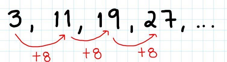 What is the arithmetic sequence below3, 11, 19, 27...-example-1