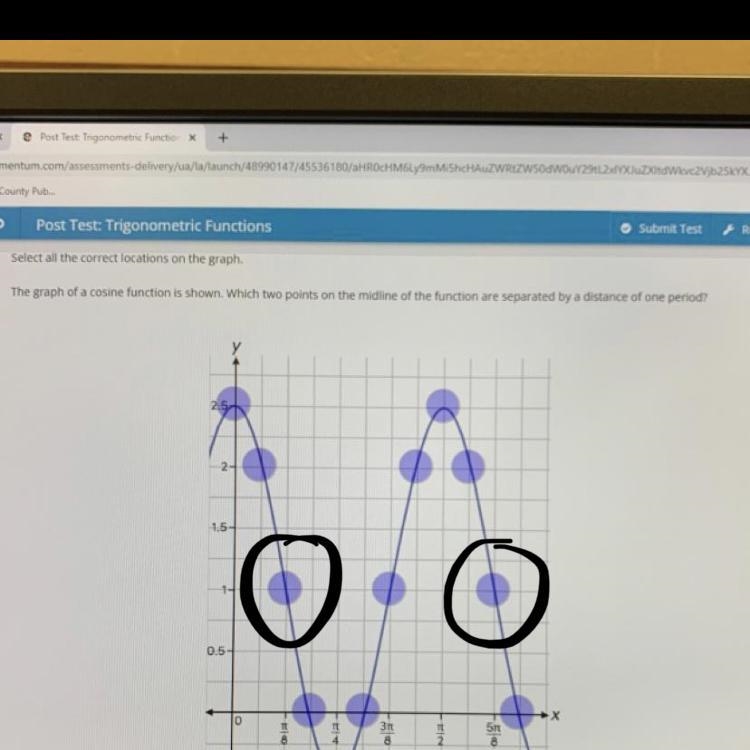 Which two points on the midline function are separated by a distance of on period-example-1