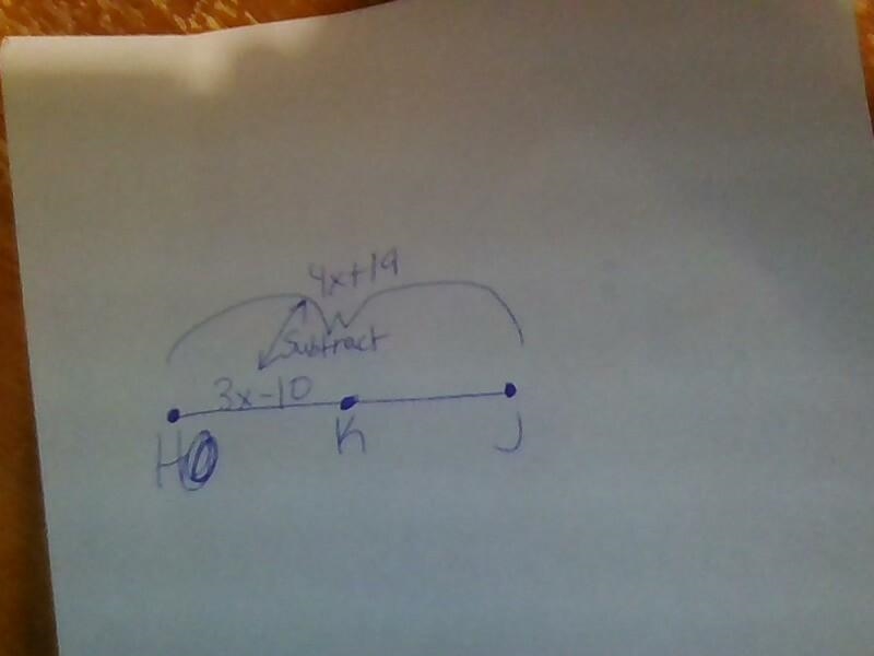 If point k is the midpoint of segment HJ, HK=(3x-10) units, and HJ=(4x+19) units, then-example-1