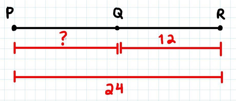 What is the measure of Segment PQ, if Q is the midpoint of Segment PR: QR = 12 and-example-2