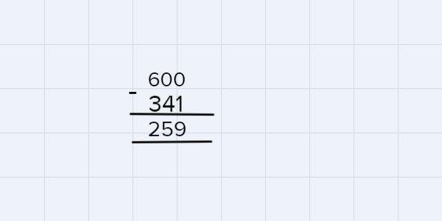 Find the difference between 600 and 341-example-1