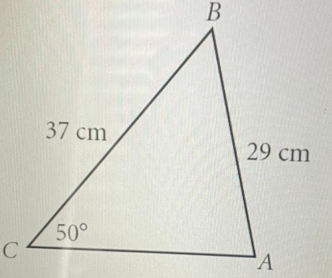 37 cm50°The measure of angle A is type your answer...29 cm-example-1