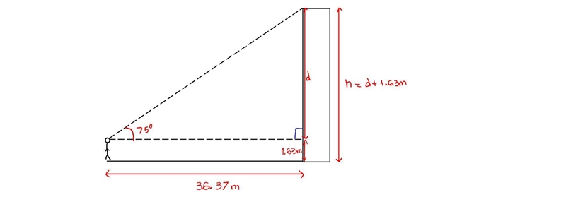 From the base of the tower, you walk 36.37 m. From there, you use the clinometer to-example-1