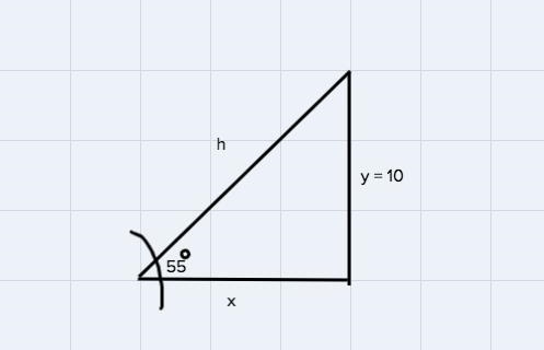 draw a right triangle with a leg that as a length of 10 and the angle opposite to-example-1