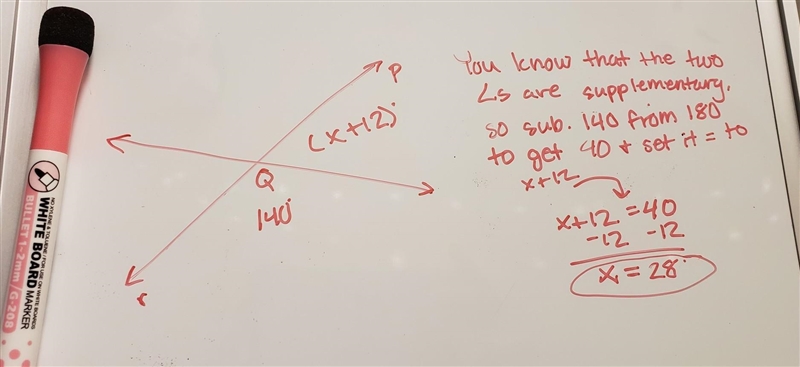 The lines p and r intersect with point Q. What is the value of x?-example-1