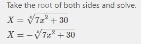 Solve the following problem: X^4-7x^2-30=0-example-1