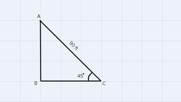 #8A 90-foot rope from the top of a tree house to the ground forms a 45° angle of elevation-example-1