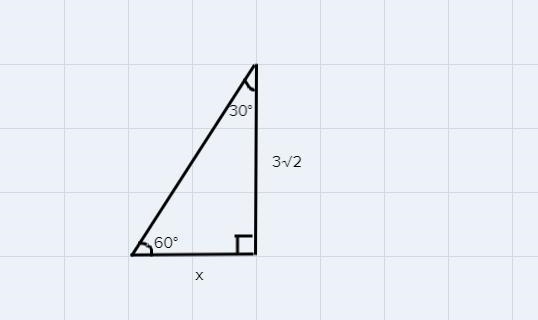 The length of the long leg in a 30°-60°-90° triangle is 3√2 cm. What is thelength-example-1