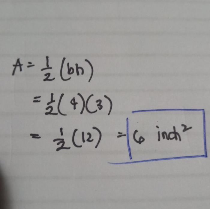 What is the area of the triangle? 5 in. 3 in 4in O 6 square inches O 7-square inches-example-1