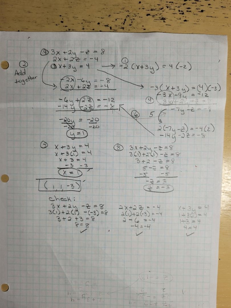 Solve. 3z +2y-z = 8 2z+22=-4 z+3y=4-example-1