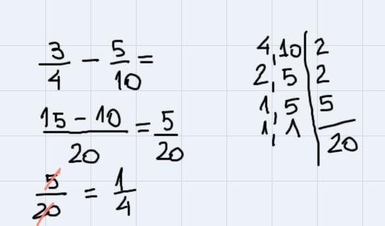 3/4-5/10= how to solve and get answer. in fraction form and decimal-example-1