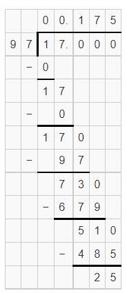 Convert 17/97 to decimal using Long Division Method (round to 3 dp)-example-1