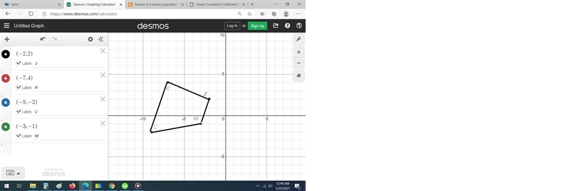 Draw the figure and its reflection in the y-axis. Identify the coordinates of the-example-1