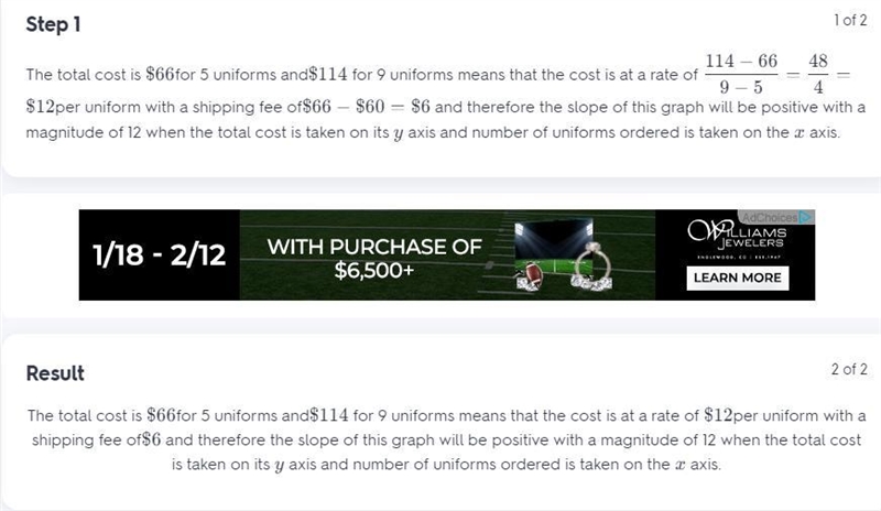 The total cost, including shipping, for ordering five uniforms is $66. The total cost-example-1