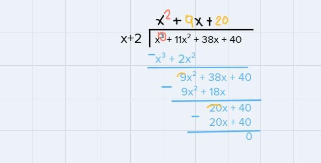 Use the given factor to solve the equationx^3+11x^2+38x+40=0 ; (x+2)-example-1