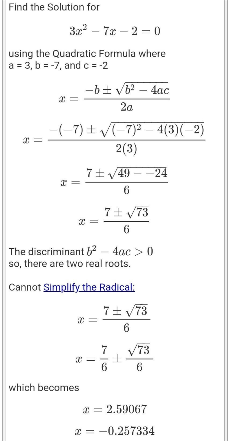 Solve the following system of equations. f(x) = 3x² - 7x-2 g(x) = -2x² +8-example-1