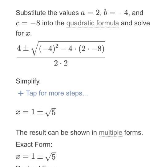 2x^2-4x=8 solve using quadratic equation-example-1