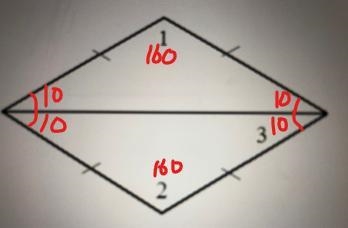 In the rhombus m<1 = 160 what are m<2 and m<3. This diagram is not drawn-example-2