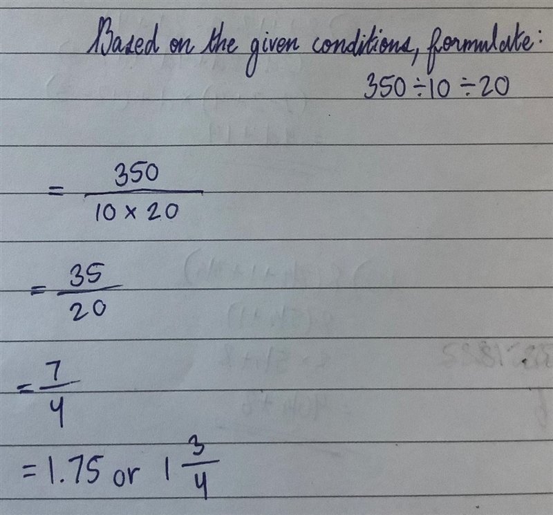 A cuboid shape of box has volume 350 m3. Find its length if its thickness is 20 m-example-1