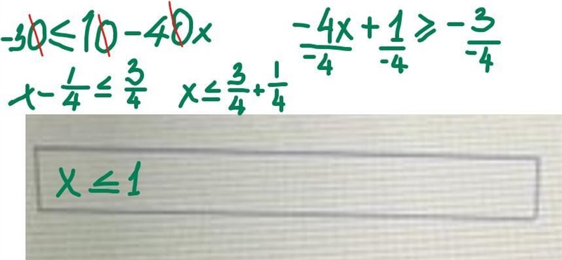 Solve the inequality -30 10-40x and write the solution using: Inequality Notation-example-1