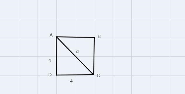 The Square table has side lengths of 4 feet. What is the length of the diagonal? Draw-example-1