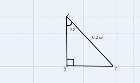 In right triangle ABC, m 2 A = 32°, m 2 B= 90°, andAC = 6.2 cm. What is the length-example-1