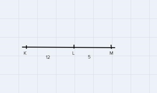 Point L is on line segment KM. Given LM = 5 and KL = 12, determine the length KM.-example-1