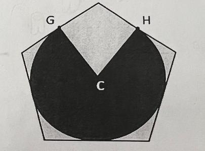 The figure shows a circle inscribed into a regular pentagon.Cis the center of the-example-1